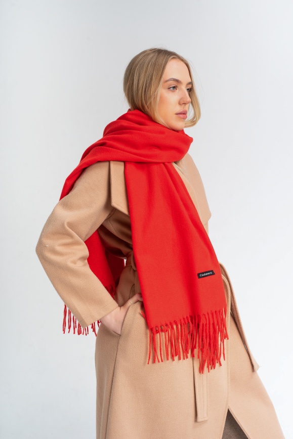 Купить Палантин красный из 50% кашемира и 50% шерсти яка 