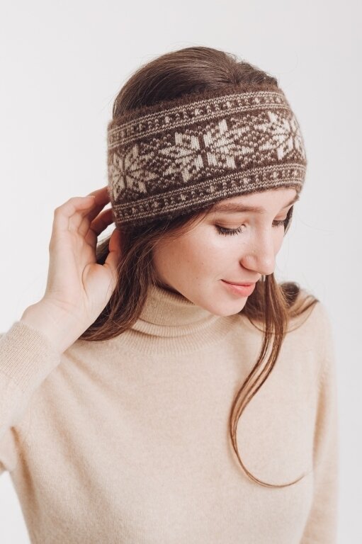 Купить Наушники коричневые с узором из 100% шерсти яка 