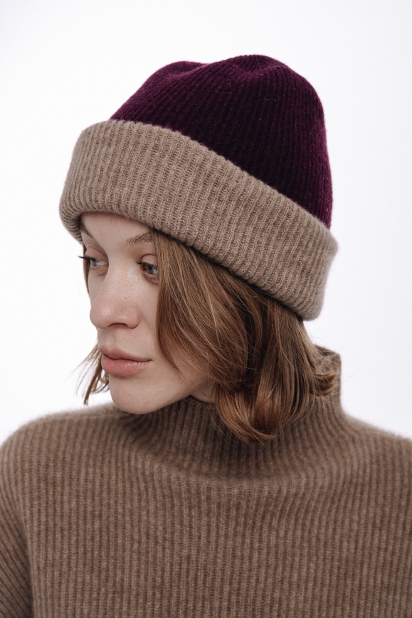 Купить Шапка бордовый-капучино из 100% кашемира 