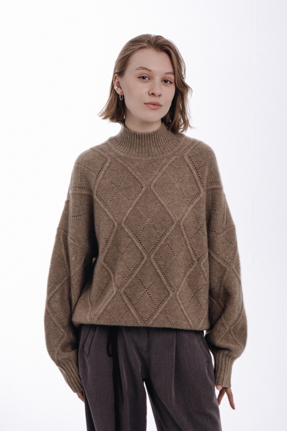 Купить Свитер с узорами из 100% кашемира цвета капучино 