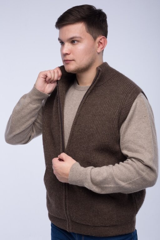 Купить Безрукавка коричневая на молнии из 100% шерсти яка 