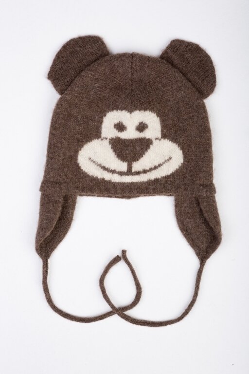 Купить Шапка коричневая детская "Медвежонок" из 100% шерсти яка 