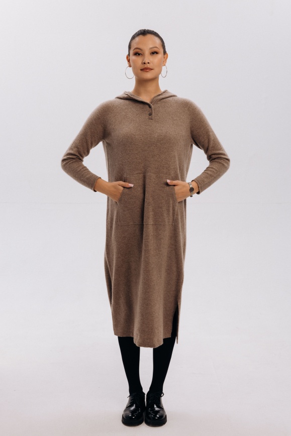 Купить Платье с капюшоном из 100% кашемира цвета капучино 