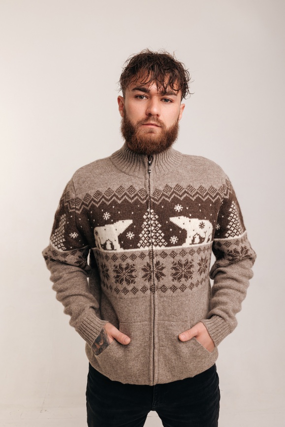 Купить Кофта серая с медведями из 100% шерсти яка 