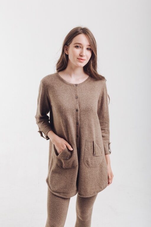 Купить Туника на пуговицах из кашемира цвета капучино  Купить Туника на пуговицах из кашемира цвета капучино