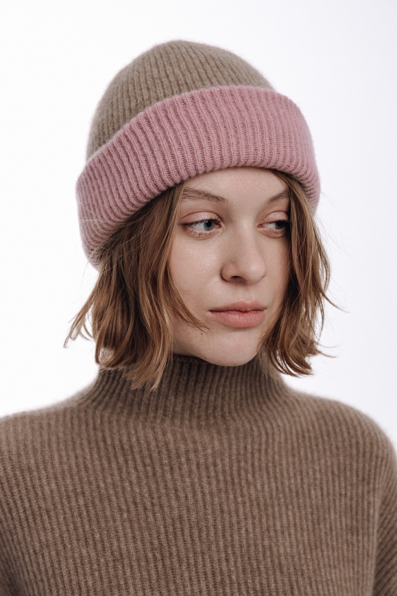 Купить Шапка розовый-капучино из 100% кашемира  Купить Шапка розовый-капучино из 100% кашемира
