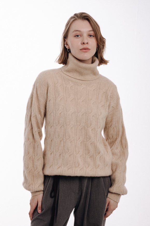 Купить Свитер бежевый из 100% кашемира с узорами 