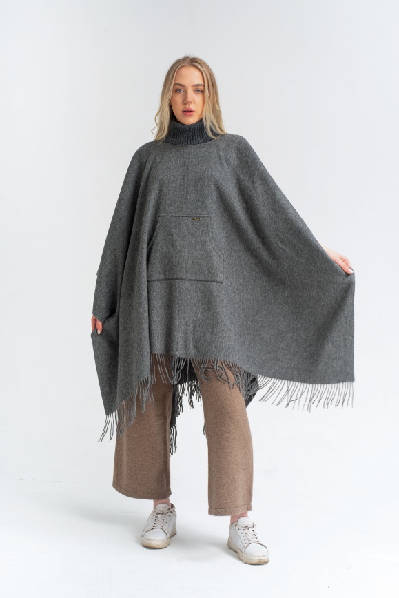 Купить Пончо тёмно-синее из 100% шерсти яка 