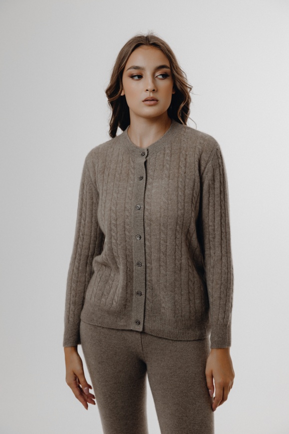 Купить Кардиган из 100% кашемира цвета капучино на пуговицах 