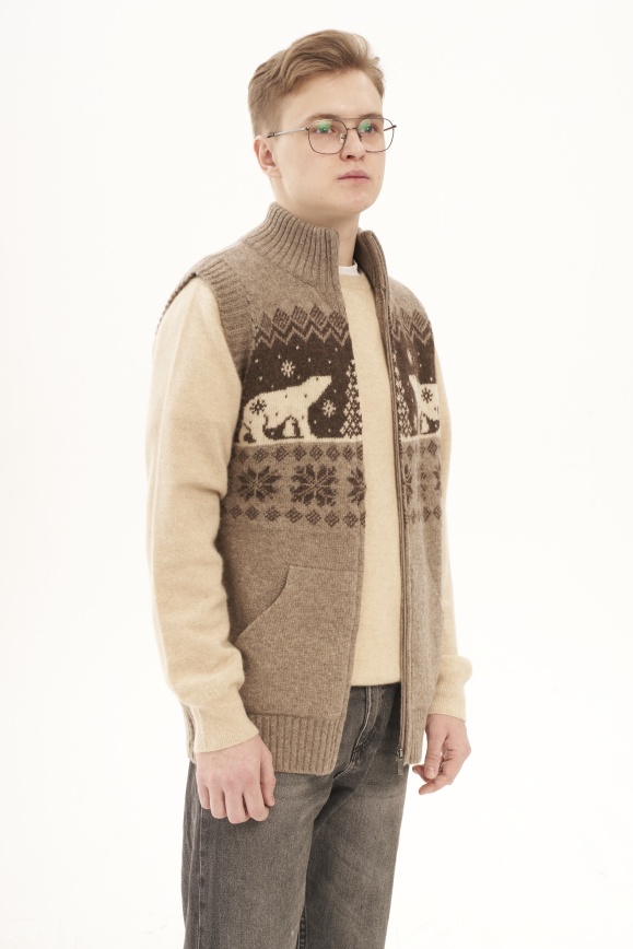 Купить Жилет на молнии серый из 100% шерсти яка 