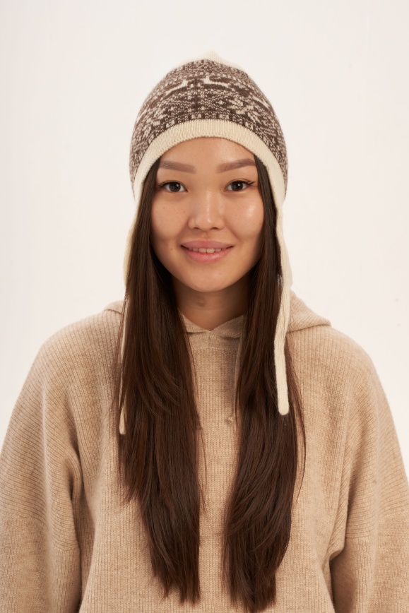 Купить Шапка-ушанка с узором из 100% шерсти верблюда белая  Купить Шапка-ушанка с узором из 100% шерсти верблюда белая