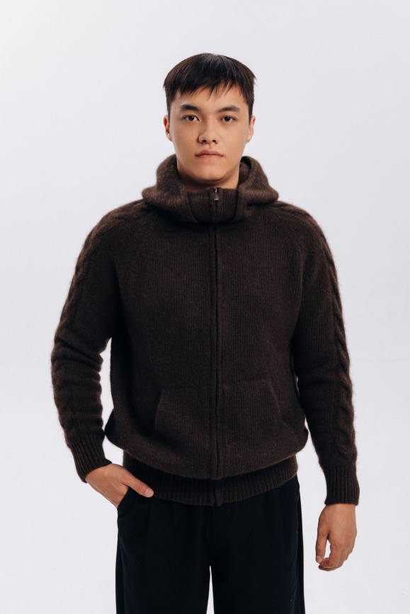 Купить Кофта с капюшоном из 100% пуха яка коричневая 