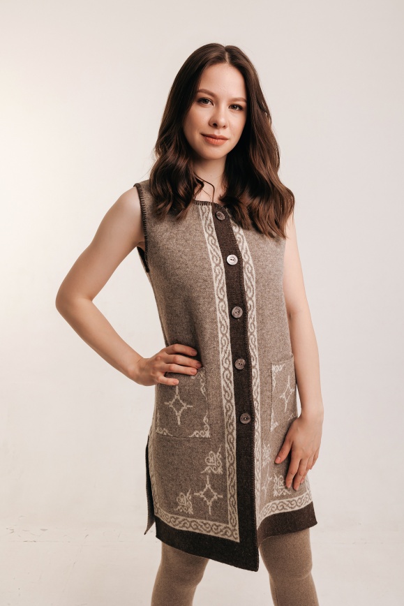 Купить Жилет серый удлиненный из 100% шерсти яка 