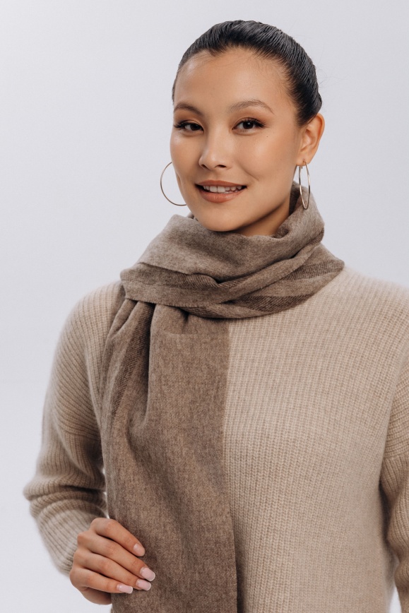 Купить Шарф в полоску из 100% шерсти яка цвета капучино 