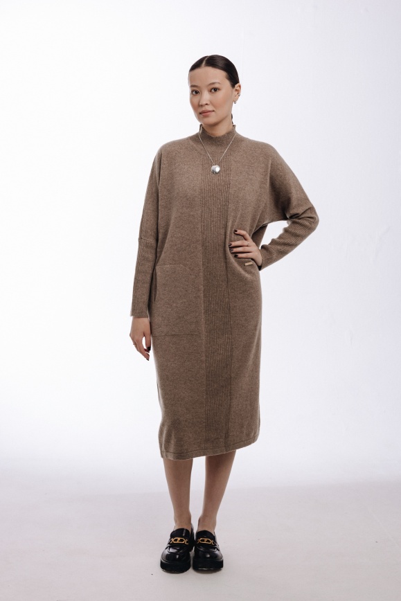 Купить Платье цвета капучино с узором из 100% кашемира 
