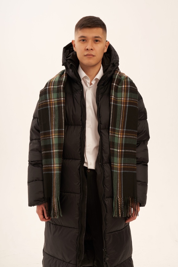Купить Палантин зеленый в клетку из 50% кашемира и 50% шерсти яка 