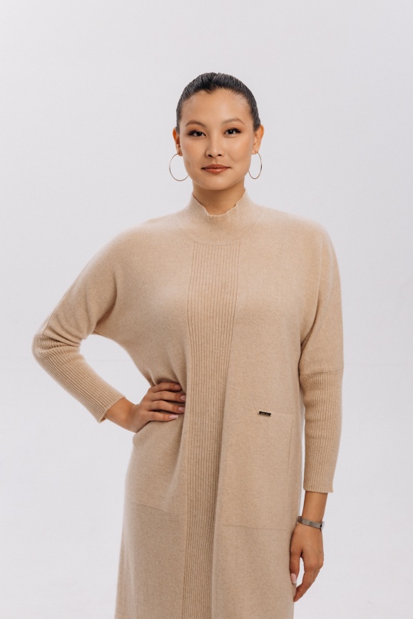 Купить Платье бежевое с узором из 100% кашемира 