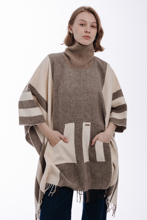 Купить Пончо из 100% шерсти яка двухцветное 