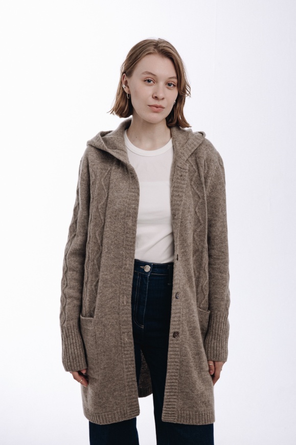 Купить Кардиган серый с капюшоном из 100% шерсти яка 