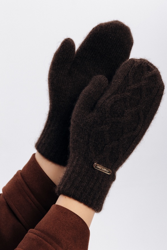 Купить Варежки с узором коричневые из 100% пуха яка 