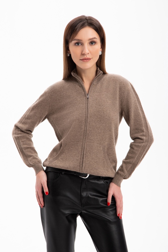 Купить Кофта на молнии из 100% кашемира цвета капучино 