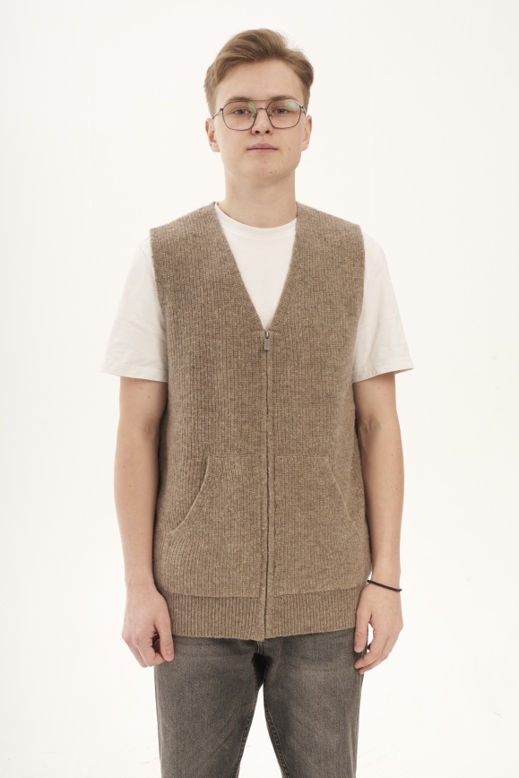 Купить Жилет серый на молнии из 100% шерсти яка 