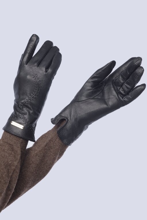 Купить Перчатки чёрные кожаные женские 