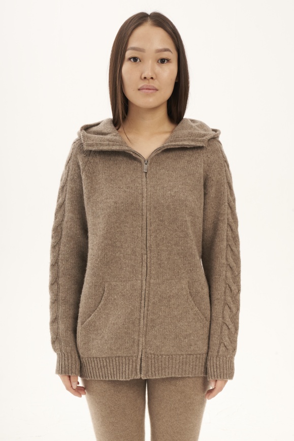 Купить Кофта с капюшоном серая из 100% шерсти яка 