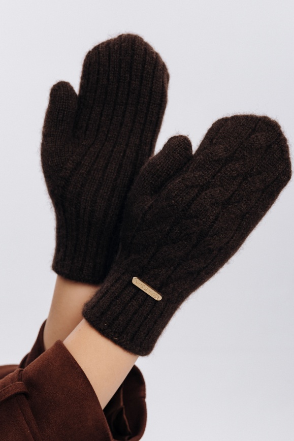 Купить Коричневые варежки с узором из 100% пуха яка 