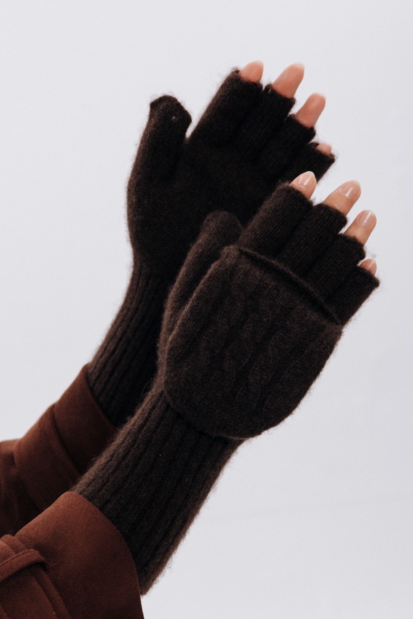 Купить Митенки коричневые из 100% пуха яка 