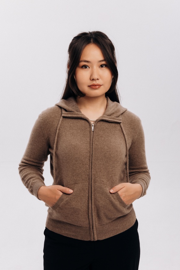 Купить Кофта цвета капучино с капюшоном из 100% кашемира 