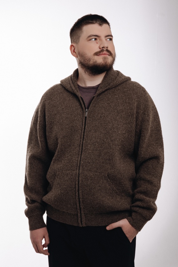 Купить Кардиган с капюшоном из 100% шерсти яка коричневый 