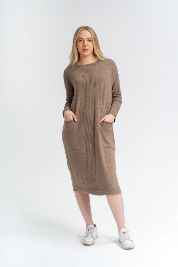 Купить Платье с узором из 100% кашемира цвета капучино 