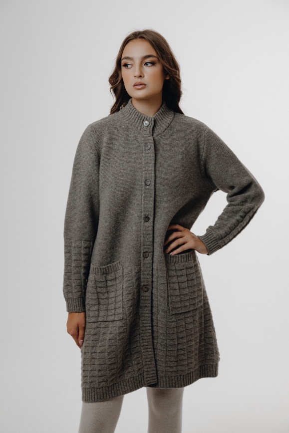 Купить Пальто из 100% шерсти яка серое 