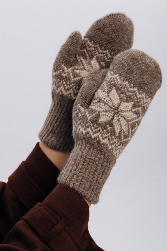 Купить Варежки серые "Снежинка" из 100% шерсти яка 